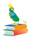 Bird sitting on top of books